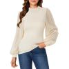 imageLYANER Womens Mesh Long Sleeve Shirts Mock Neck Fall Winter Casual Blouse TopsBeige