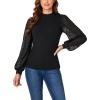 imageLYANER Womens Mesh Long Sleeve Shirts Mock Neck Fall Winter Casual Blouse TopsBlack