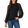 imageLYANER Womens Mesh Long Sleeve Shirts Mock Neck Fall Winter Casual Blouse TopsBlack