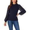 imageLYANER Womens Mesh Long Sleeve Shirts Mock Neck Fall Winter Casual Blouse TopsNavy Blue