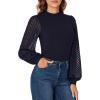 imageLYANER Womens Mesh Long Sleeve Shirts Mock Neck Fall Winter Casual Blouse TopsNavy Blue