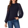 imageLYANER Womens Mesh Long Sleeve Shirts Mock Neck Fall Winter Casual Blouse TopsNavy Blue