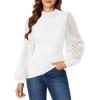 imageLYANER Womens Mesh Long Sleeve Shirts Mock Neck Fall Winter Casual Blouse TopsWhite