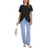 imageLYANER Womens Round Neck High Low Wrap Front Split Hem Short Sleeve TShirt Blouse TopBlack