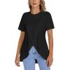 imageLYANER Womens Round Neck High Low Wrap Front Split Hem Short Sleeve TShirt Blouse TopBlack