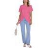 imageLYANER Womens Round Neck High Low Wrap Front Split Hem Short Sleeve TShirt Blouse TopBright Pink