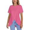 imageLYANER Womens Round Neck High Low Wrap Front Split Hem Short Sleeve TShirt Blouse TopBright Pink