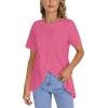 imageLYANER Womens Round Neck High Low Wrap Front Split Hem Short Sleeve TShirt Blouse TopBright Pink