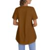 imageLYANER Womens Round Neck High Low Wrap Front Split Hem Short Sleeve TShirt Blouse TopLight Brown