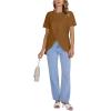 imageLYANER Womens Round Neck High Low Wrap Front Split Hem Short Sleeve TShirt Blouse TopLight Brown
