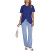 imageLYANER Womens Round Neck High Low Wrap Front Split Hem Short Sleeve TShirt Blouse TopRoyal Blue