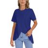 imageLYANER Womens Round Neck High Low Wrap Front Split Hem Short Sleeve TShirt Blouse TopRoyal Blue