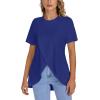 imageLYANER Womens Round Neck High Low Wrap Front Split Hem Short Sleeve TShirt Blouse TopRoyal Blue