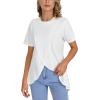 imageLYANER Womens Round Neck High Low Wrap Front Split Hem Short Sleeve TShirt Blouse TopWhite