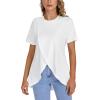 imageLYANER Womens Round Neck High Low Wrap Front Split Hem Short Sleeve TShirt Blouse TopWhite