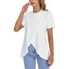 imageLYANER Womens Round Neck High Low Wrap Front Split Hem Short Sleeve TShirt Blouse TopWhite