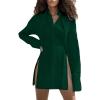 imageLYANER Womens Collar V Neck Blouse Long Sleeve Button Down Split Hem Long Shirt TopDark Green