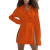 imageLYANER Womens Collar V Neck Blouse Long Sleeve Button Down Split Hem Long Shirt TopOrange
