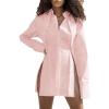 imageLYANER Womens Collar V Neck Blouse Long Sleeve Button Down Split Hem Long Shirt TopPink
