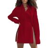 imageLYANER Womens Collar V Neck Blouse Long Sleeve Button Down Split Hem Long Shirt TopRed