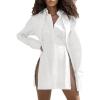 imageLYANER Womens Collar V Neck Blouse Long Sleeve Button Down Split Hem Long Shirt TopWhite