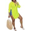 imageLYANER Womens Collar V Neck Button Front Long Sleeve Slit Hem Long Shirt Blouse TopNeon Yellow