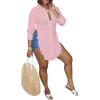 imageLYANER Womens Collar V Neck Button Front Long Sleeve Slit Hem Long Shirt Blouse TopPink