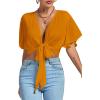 imageLYANER Womens Deep V Neck Tie Front Knot Wrap Ruffle Short Sleeeve Crop Top BlouseGinger