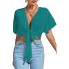 imageLYANER Womens Deep V Neck Tie Front Knot Wrap Ruffle Short Sleeeve Crop Top BlouseLake Blue