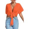 imageLYANER Womens Deep V Neck Tie Front Knot Wrap Ruffle Short Sleeeve Crop Top BlouseOrange