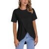 imageLYANER Womens Round Neck High Low Wrap Front Split Hem Short Sleeve TShirt Blouse TopBlack