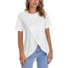 imageLYANER Womens Round Neck High Low Wrap Front Split Hem Short Sleeve TShirt Blouse TopWhite