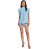 imageLYANER Womens Casual Mock Neck Basic Pleated Wrap Short Sleeve Curved Keyhole Back Blouse Shirt TopAzure