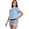 imageLYANER Womens Casual Mock Neck Basic Pleated Wrap Short Sleeve Curved Keyhole Back Blouse Shirt TopAzure