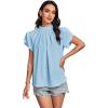 imageLYANER Womens Casual Mock Neck Basic Pleated Wrap Short Sleeve Curved Keyhole Back Blouse Shirt TopAzure