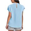 imageLYANER Womens Casual Mock Neck Basic Pleated Wrap Short Sleeve Curved Keyhole Back Blouse Shirt TopAzure