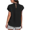 imageLYANER Womens Casual Mock Neck Basic Pleated Wrap Short Sleeve Curved Keyhole Back Blouse Shirt TopBlack