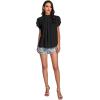 imageLYANER Womens Casual Mock Neck Basic Pleated Wrap Short Sleeve Curved Keyhole Back Blouse Shirt TopBlack