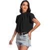 imageLYANER Womens Casual Mock Neck Basic Pleated Wrap Short Sleeve Curved Keyhole Back Blouse Shirt TopBlack
