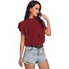 imageLYANER Womens Casual Mock Neck Basic Pleated Wrap Short Sleeve Curved Keyhole Back Blouse Shirt TopBurgundy