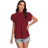 imageLYANER Womens Casual Mock Neck Basic Pleated Wrap Short Sleeve Curved Keyhole Back Blouse Shirt TopBurgundy