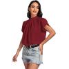 imageLYANER Womens Casual Mock Neck Basic Pleated Wrap Short Sleeve Curved Keyhole Back Blouse Shirt TopBurgundy