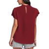 imageLYANER Womens Casual Mock Neck Basic Pleated Wrap Short Sleeve Curved Keyhole Back Blouse Shirt TopBurgundy