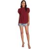 imageLYANER Womens Casual Mock Neck Basic Pleated Wrap Short Sleeve Curved Keyhole Back Blouse Shirt TopBurgundy