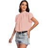 imageLYANER Womens Casual Mock Neck Basic Pleated Wrap Short Sleeve Curved Keyhole Back Blouse Shirt TopLight Pink