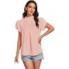 imageLYANER Womens Casual Mock Neck Basic Pleated Wrap Short Sleeve Curved Keyhole Back Blouse Shirt TopLight Pink