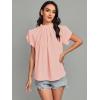 imageLYANER Womens Casual Mock Neck Basic Pleated Wrap Short Sleeve Curved Keyhole Back Blouse Shirt TopLight Pink