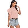imageLYANER Womens Casual Mock Neck Basic Pleated Wrap Short Sleeve Curved Keyhole Back Blouse Shirt TopLight Pink