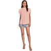 imageLYANER Womens Casual Mock Neck Basic Pleated Wrap Short Sleeve Curved Keyhole Back Blouse Shirt TopLight Pink