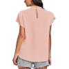 imageLYANER Womens Casual Mock Neck Basic Pleated Wrap Short Sleeve Curved Keyhole Back Blouse Shirt TopLight Pink